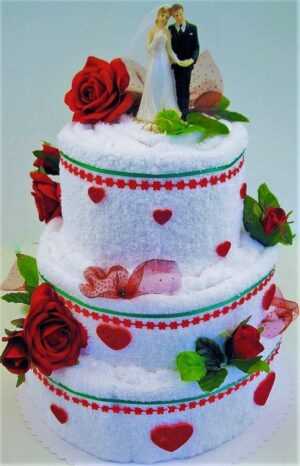 VER Textilní dort třípatrový červená růže